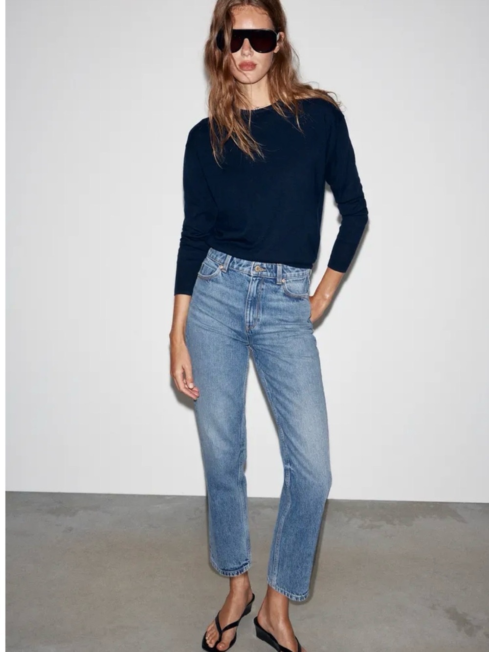 Zara High-Rise Mom Jeans in Light Blue